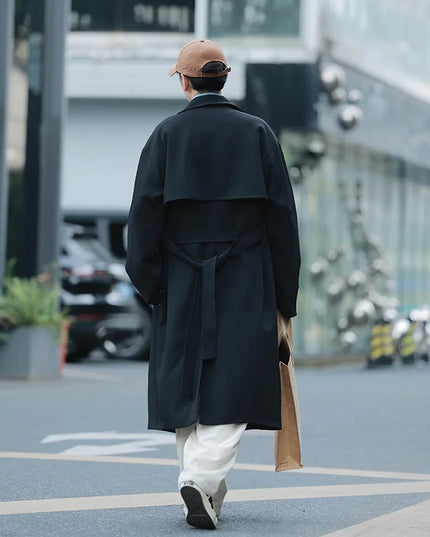 Mens Double-Breasted  Belted Trench Coat with Lapels