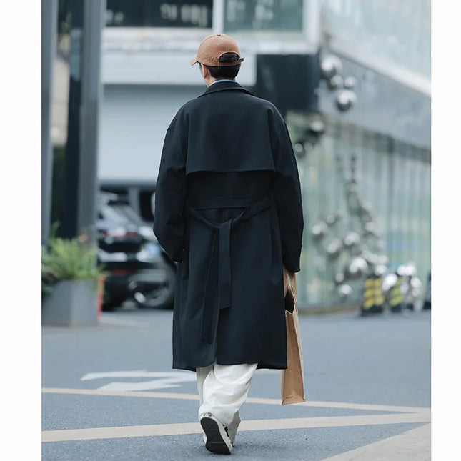 Mens Double-Breasted  Belted Trench Coat with Lapels
