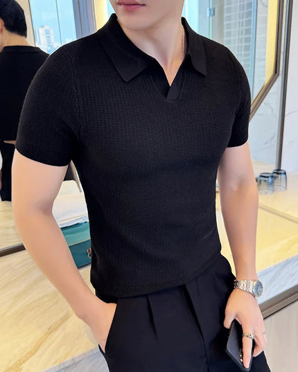 Men's Slim Fit Polo Shirt - Casual Knitted Polo Tee for Men