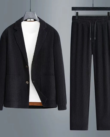 Men’s Two-Piece Corduroy Set with Draped Blazer and Pants