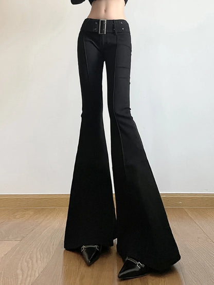 Women's High Waist Flared Pants - Long Slim Fit Trousers