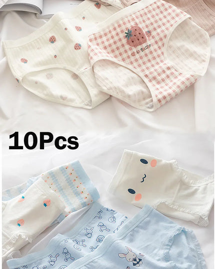 10Pcs Women's Cotton Panties – Comfortable Cartoon Print Underwear Set
