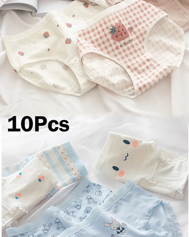 10Pcs Women's Cotton Panties – Comfortable Cartoon Print Underwear Set