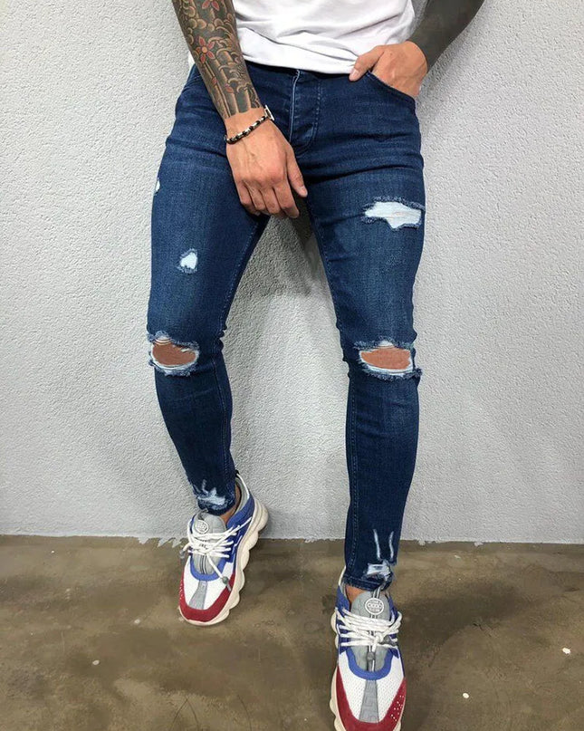 Men's Ripped Skinny Denim Jeans - Casual Style