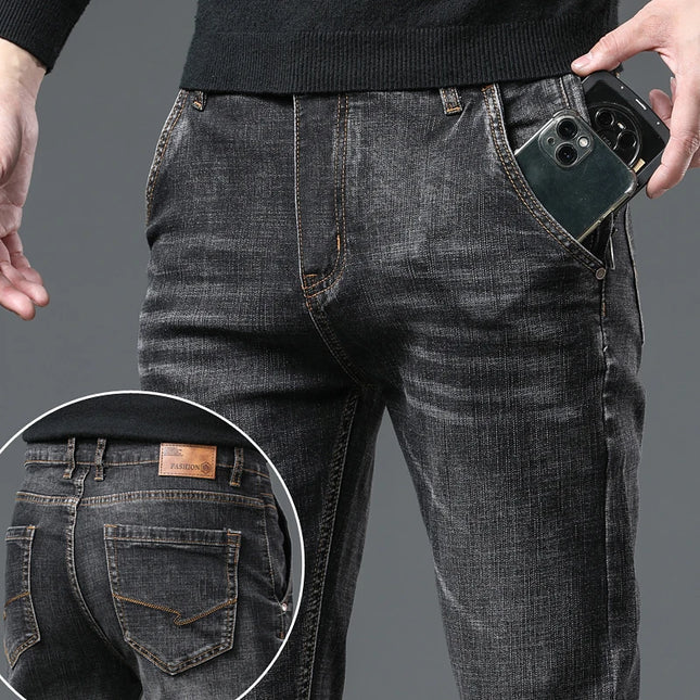 Men's Vintage Wash Casual Stretch Denim Jeans