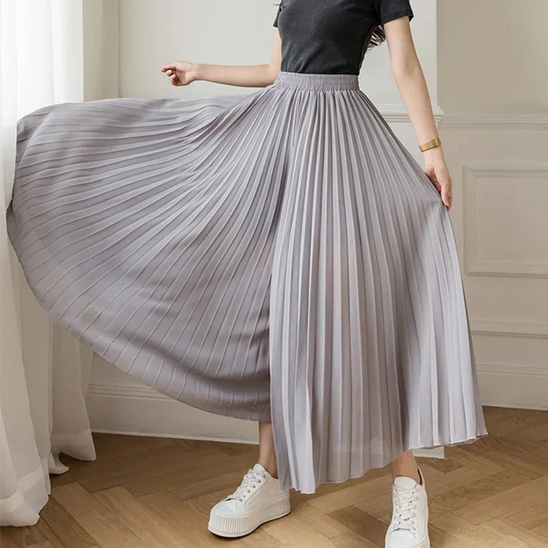 Elegant Women’s Chiffon High-Waist Wide-Leg Pants - Pleated & Loose Fit