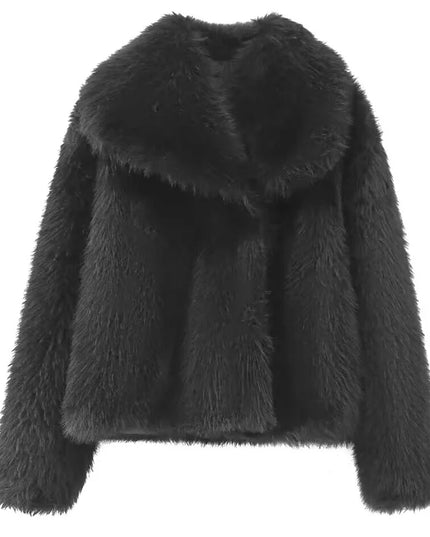 Women’s Plush Faux Fur Crop Jacket - Long Sleeve Stylish Coat