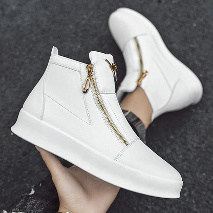 Men's Zippered High-Top Faux Leather Sneakers