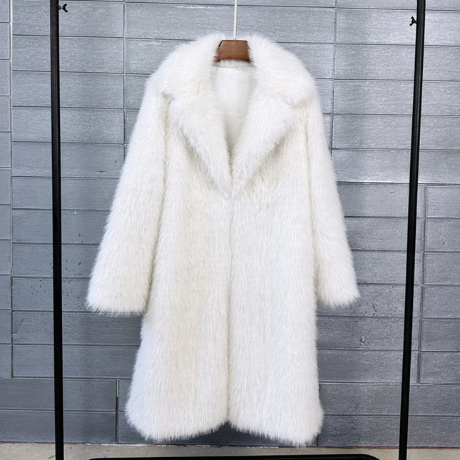 Women's Faux Fur Coat – Mid-Length Warm Trench Coat for Women