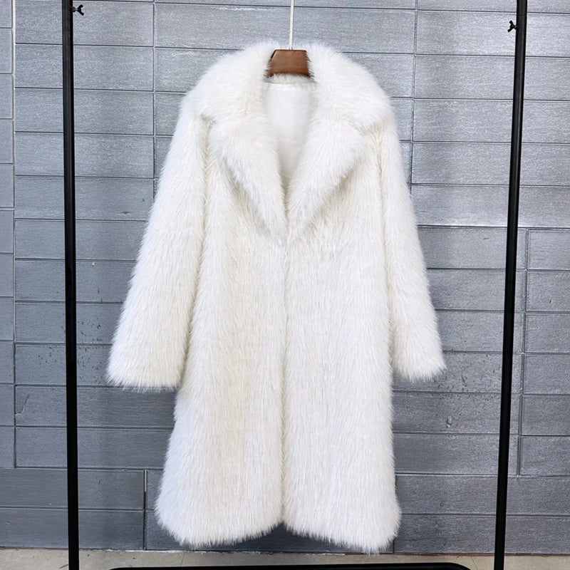 Women's Faux Fur Coat – Mid-Length Warm Trench Coat for Women