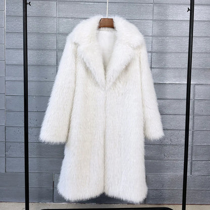 Women's Faux Fur Coat – Mid-Length Warm Trench Coat for Women