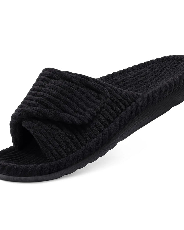 Women's Adjustable Open Toe Slippers with Corduroy Material