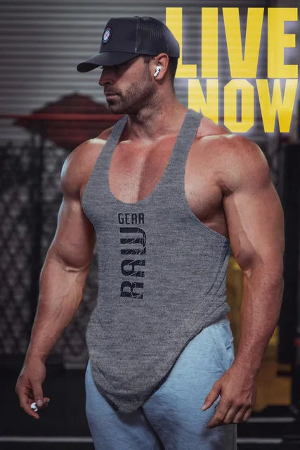 Men's "Raw Gear" Graphic Cotton Stringer Tank Top - Various Colors