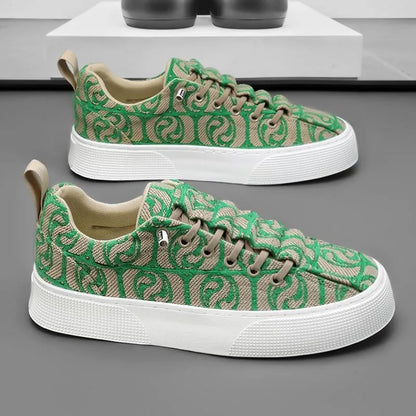 Men's Canvas Low Top Sneakers - Flat Sole, Vulcanized Style
