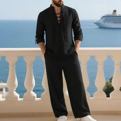 2-Piece Men's Cotton Linen Shirt and Pants Set