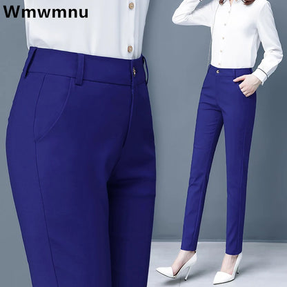 Women's High Waist Slim Slimming Skinny Pencil Pants - Elastic Ankle-Length Trousers