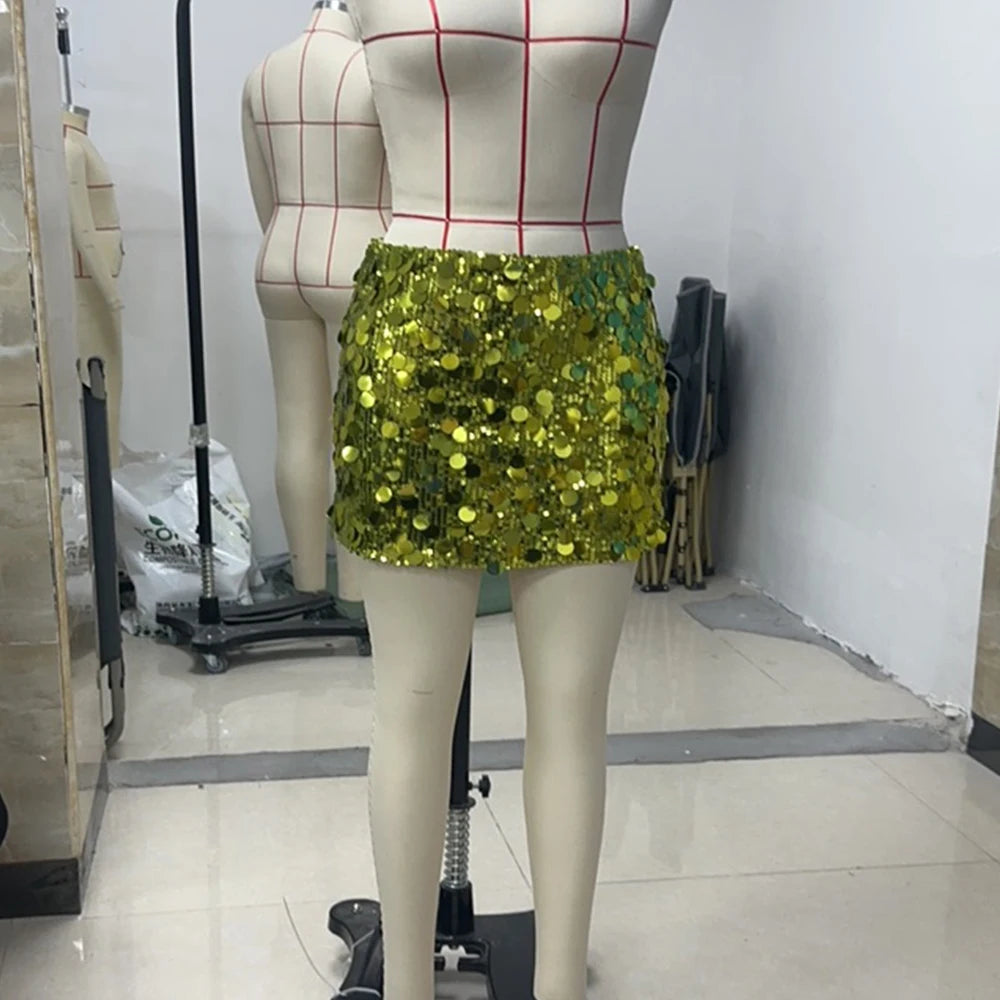 Women's High Waist Sequin Mini Skirt - Shiny Glitter Party Skirt for Women