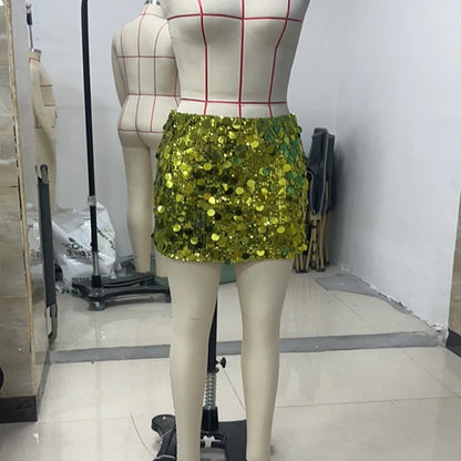 Women's High Waist Sequin Mini Skirt - Shiny Glitter Party Skirt for Women