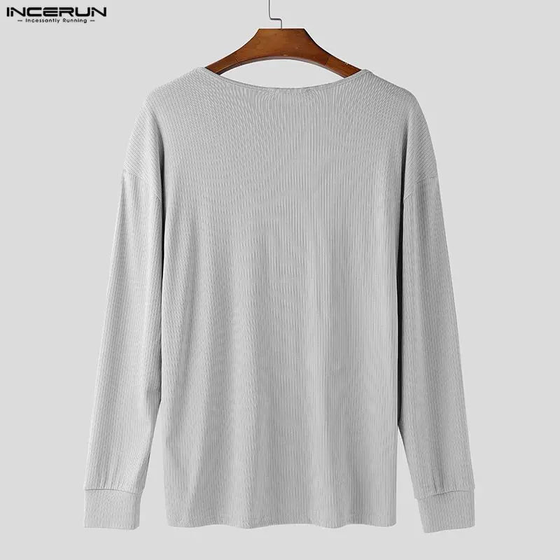 INCERUN Men's V-Neck Long Sleeve Knitted Sweater