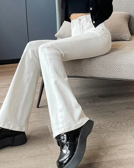 High Waist White Jeans for Women - Slim Fit Flared Denim Pants