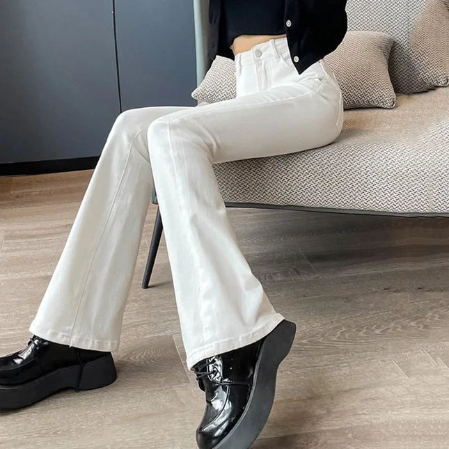High Waist White Jeans for Women - Slim Fit Flared Denim Pants