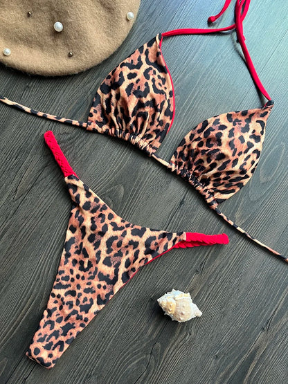Women's Striped High-Waist Thong Bikini Set