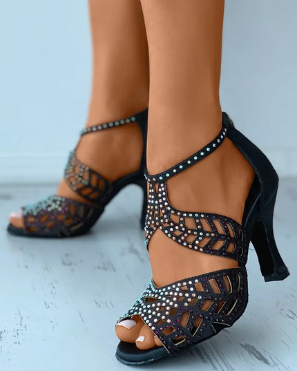 Women's Rhinestone Open Toe Heels – Stylish Women's Fashion Footwear for Elegant Occasions