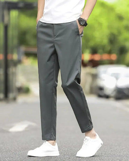 Men's Ankle-Length Straight Fit Pants – Slim Fit Thin Trousers for Men