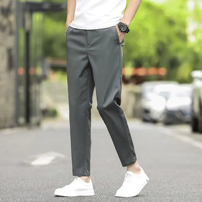 Men's Ankle-Length Straight Fit Pants – Slim Fit Thin Trousers for Men