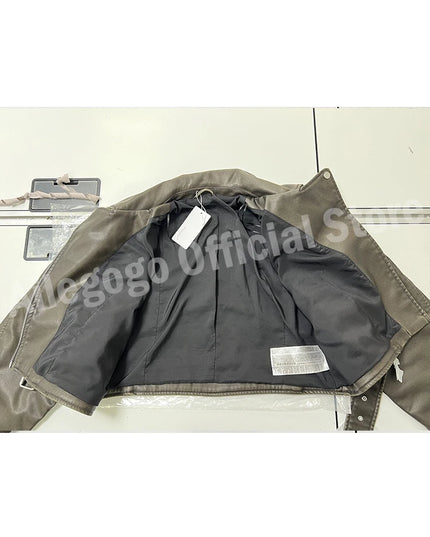 Vintage-Inspired Women’s Loose Faux Leather Short Jacket with Belt and Zipper