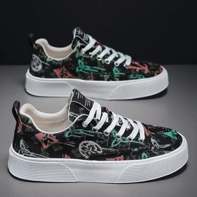 Men's Canvas Low Top Sneakers - Flat Sole, Vulcanized Style