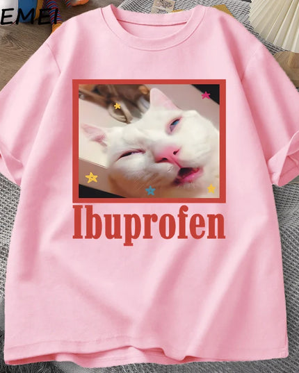 Unisex Ibuprofen Cat Meme Cotton Graphic T-Shirt - Funny Cat Lover Tee
