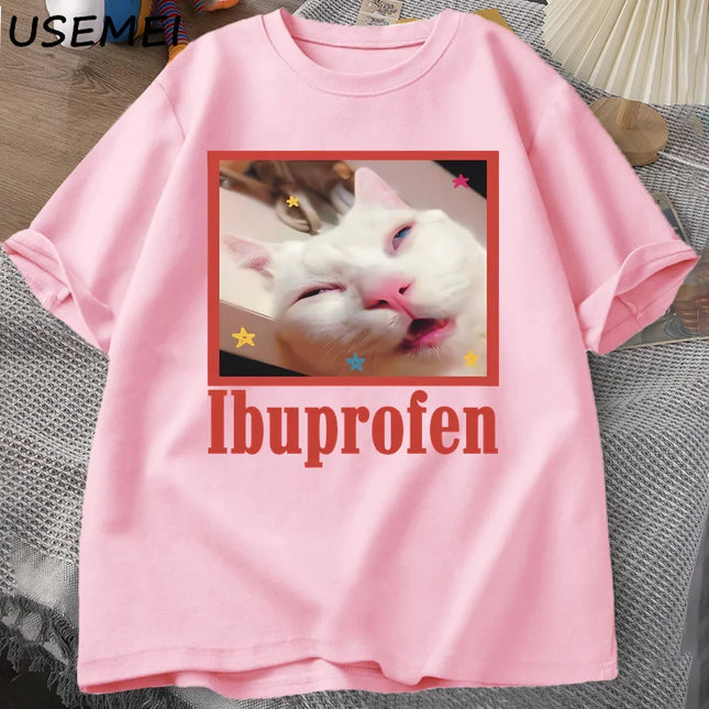Unisex Ibuprofen Cat Meme Cotton Graphic T-Shirt - Funny Cat Lover Tee