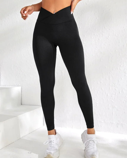 High-Waisted Slim Fit Yoga Pants for Women with Thread Detail - Various Colors