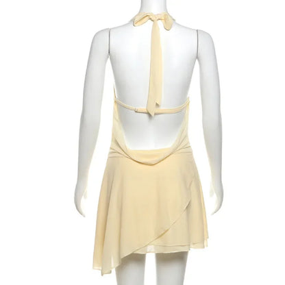 Ruffled Halter Backless Mini Dress for Women - Sleeveless Style